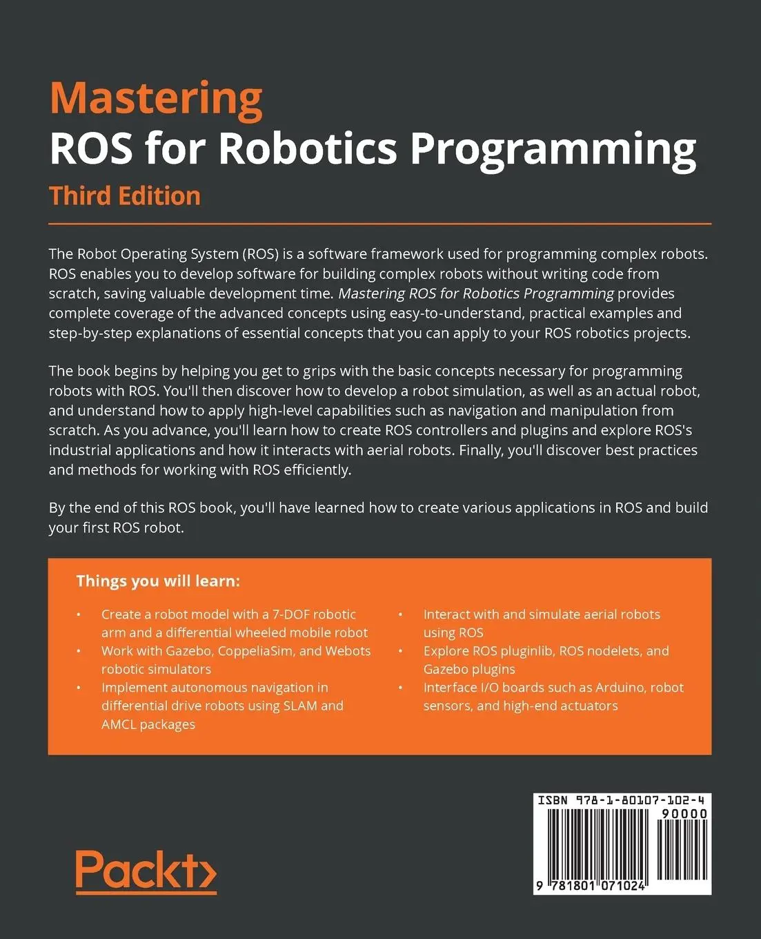 Rückseite: 9781801071024 | Mastering ROS for Robotics Programming - Third Edition | Taschenbuch