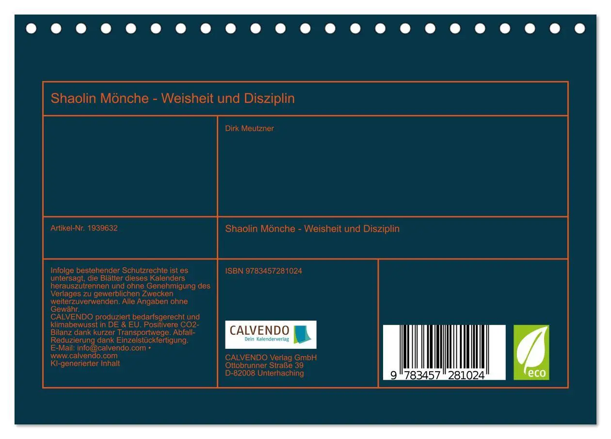 Bild: 9783457281024 | Shaolin Mönche - Weisheit und Disziplin (Tischkalender 2026 DIN A5...