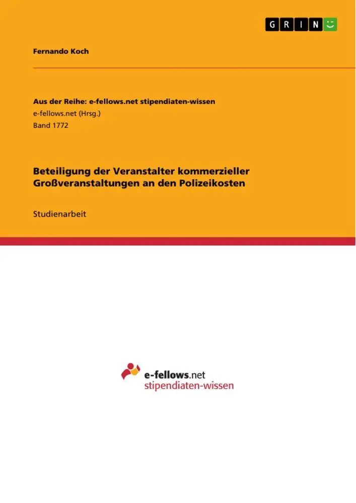 Cover: 9783668221024 | Beteiligung der Veranstalter kommerzieller Großveranstaltungen an...