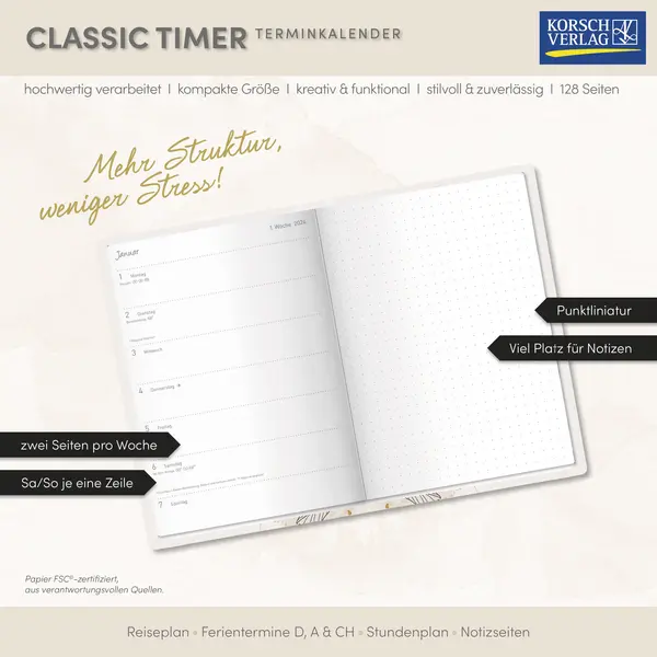 Bild: 9783731891024 | Terminkalender Classic Timer Blütenzauber 2026 | Korsch Verlag | 2026