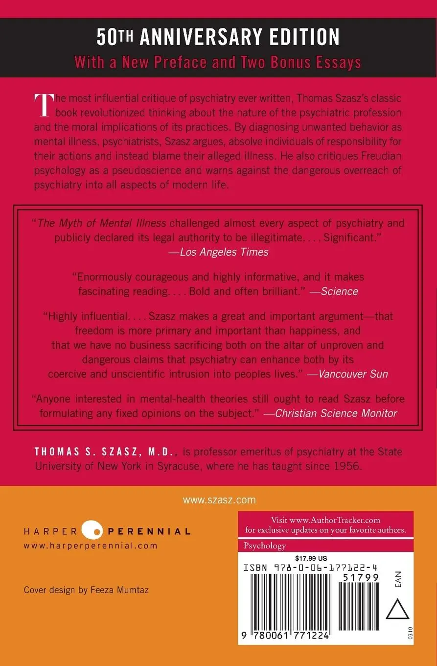 Rückseite: 9780061771224 | The Myth of Mental Illness | Thomas S Szasz | Taschenbuch | Englisch