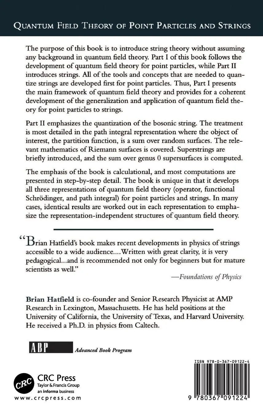 Rückseite: 9780367091224 | Quantum Field Theory Of Point Particles And Strings | Brian Hatfield