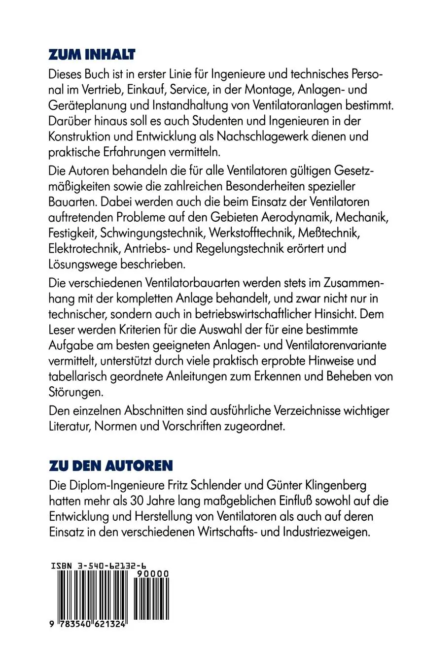 Rückseite: 9783540621324 | Ventilatoren im Einsatz | Anwendung in Geräten und Anlagen | Buch