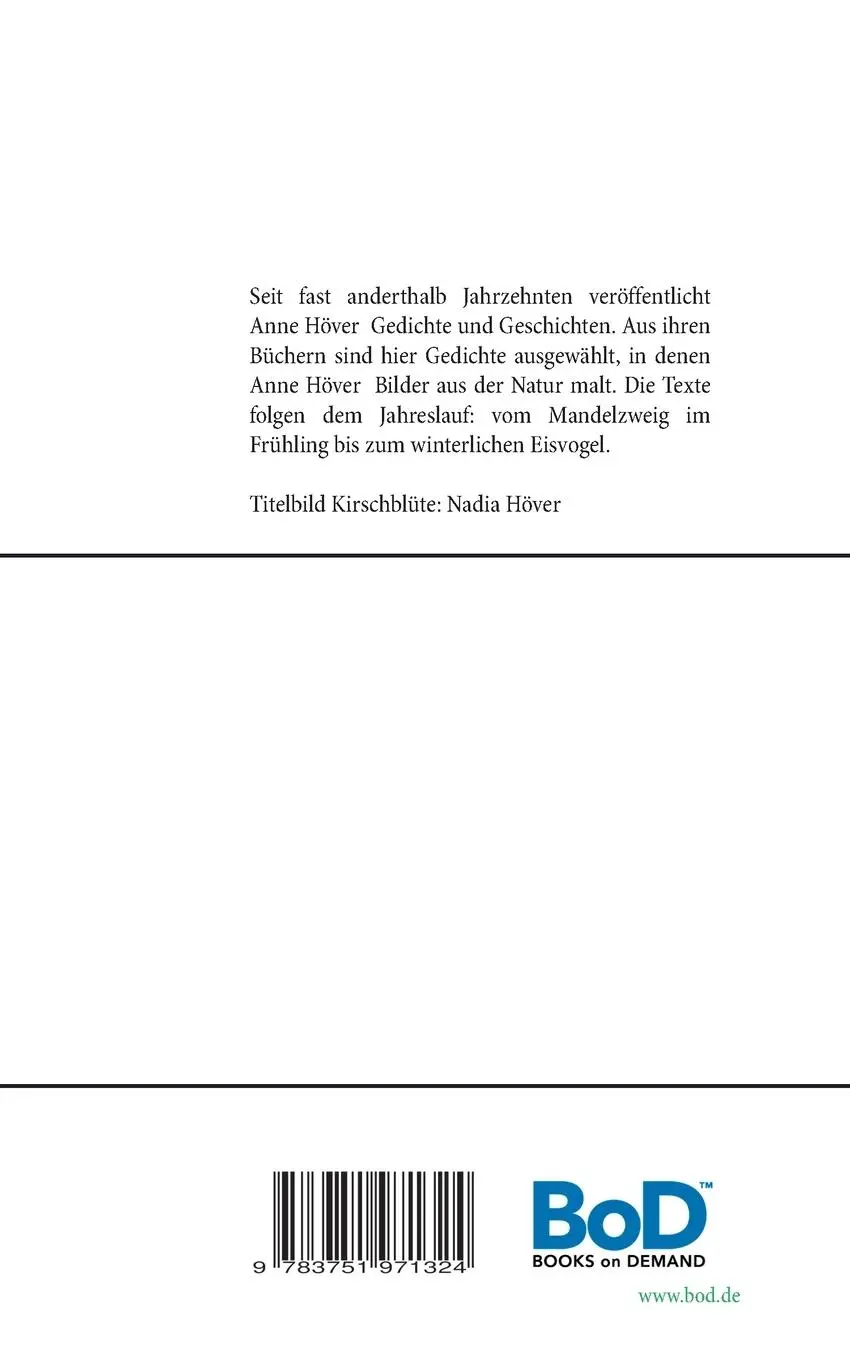 Rückseite: 9783751971324 | Mandelzweig und Eisvogel | Naturgedichte | Anne Höver | Taschenbuch