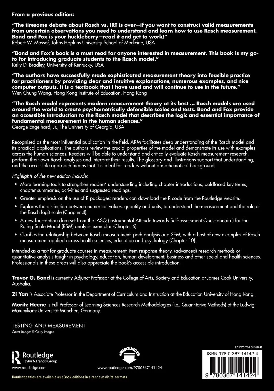 Rückseite: 9780367141424 | Applying the Rasch Model | Trevor Bond (u. a.) | Taschenbuch | 2020