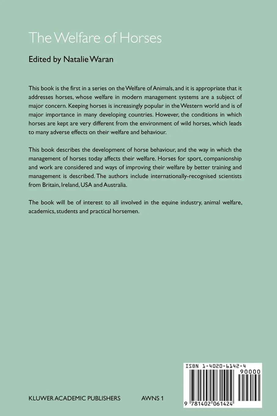Rückseite: 9781402061424 | The Welfare of Horses | N. Waran | Taschenbuch | xv | Englisch | 2007