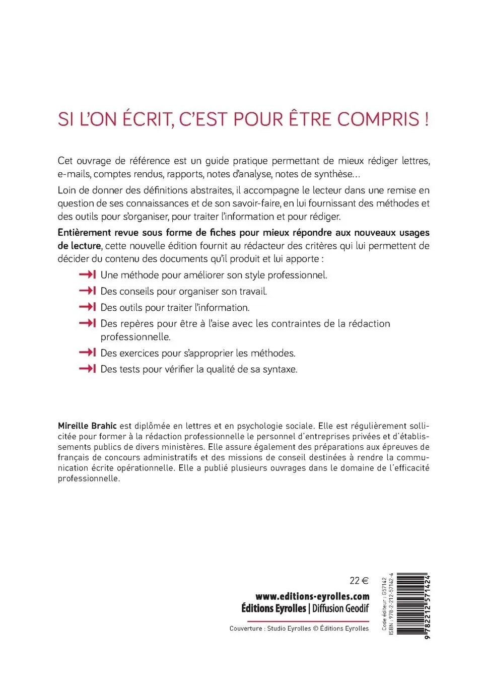 Rückseite: 9782212571424 | Mieux rédiger ses écrits professionnels: Lettres, e-mails, comptes...