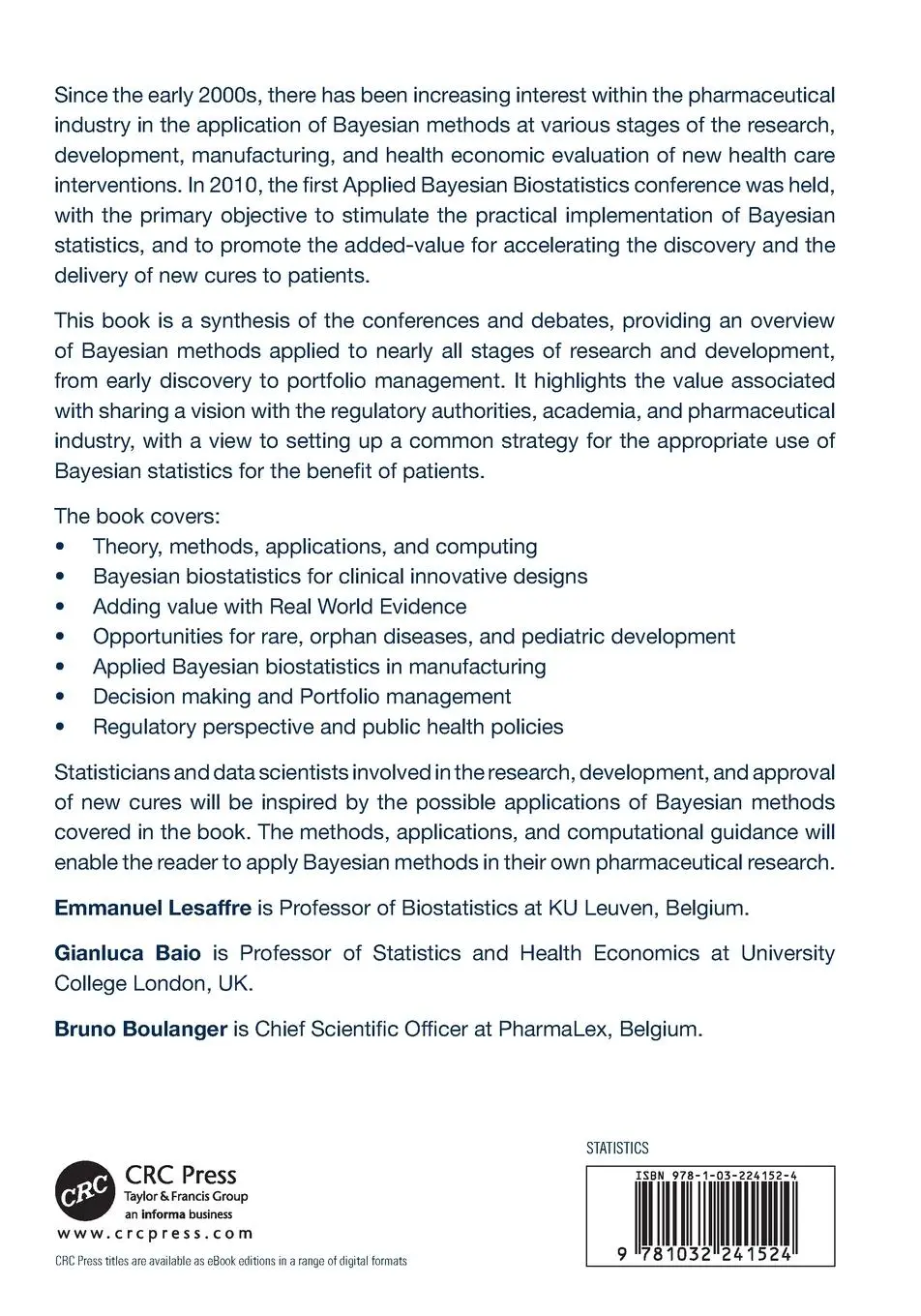 Rückseite: 9781032241524 | Bayesian Methods in Pharmaceutical Research | Lesaffre (u. a.) | Buch
