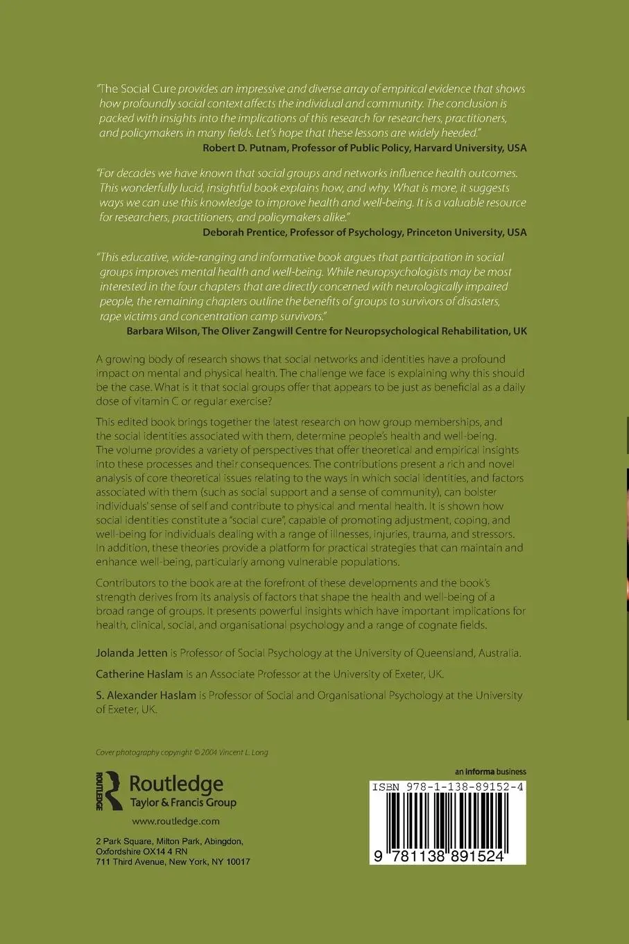 Rückseite: 9781138891524 | The Social Cure | Identity, Health and Well-Being | Jetten (u. a.)