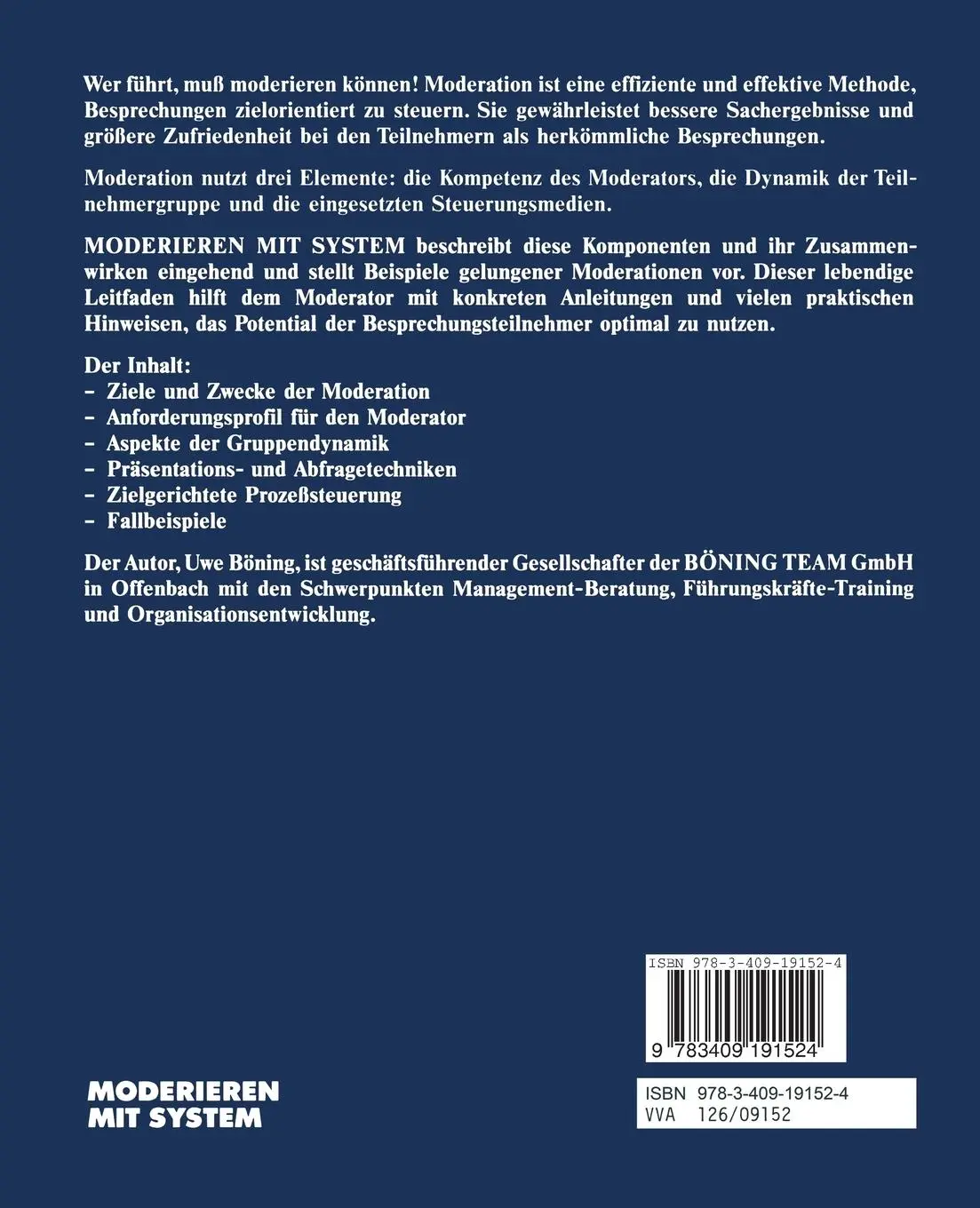 Rückseite: 9783409191524 | Moderieren mit System | Besprechungen effizient steuern | Uwe Böning