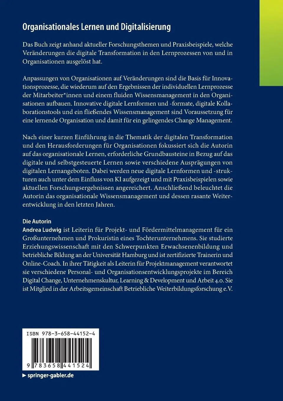 Rückseite: 9783658441524 | Organisationales Lernen und Digitalisierung | Andrea Ludwig | Buch