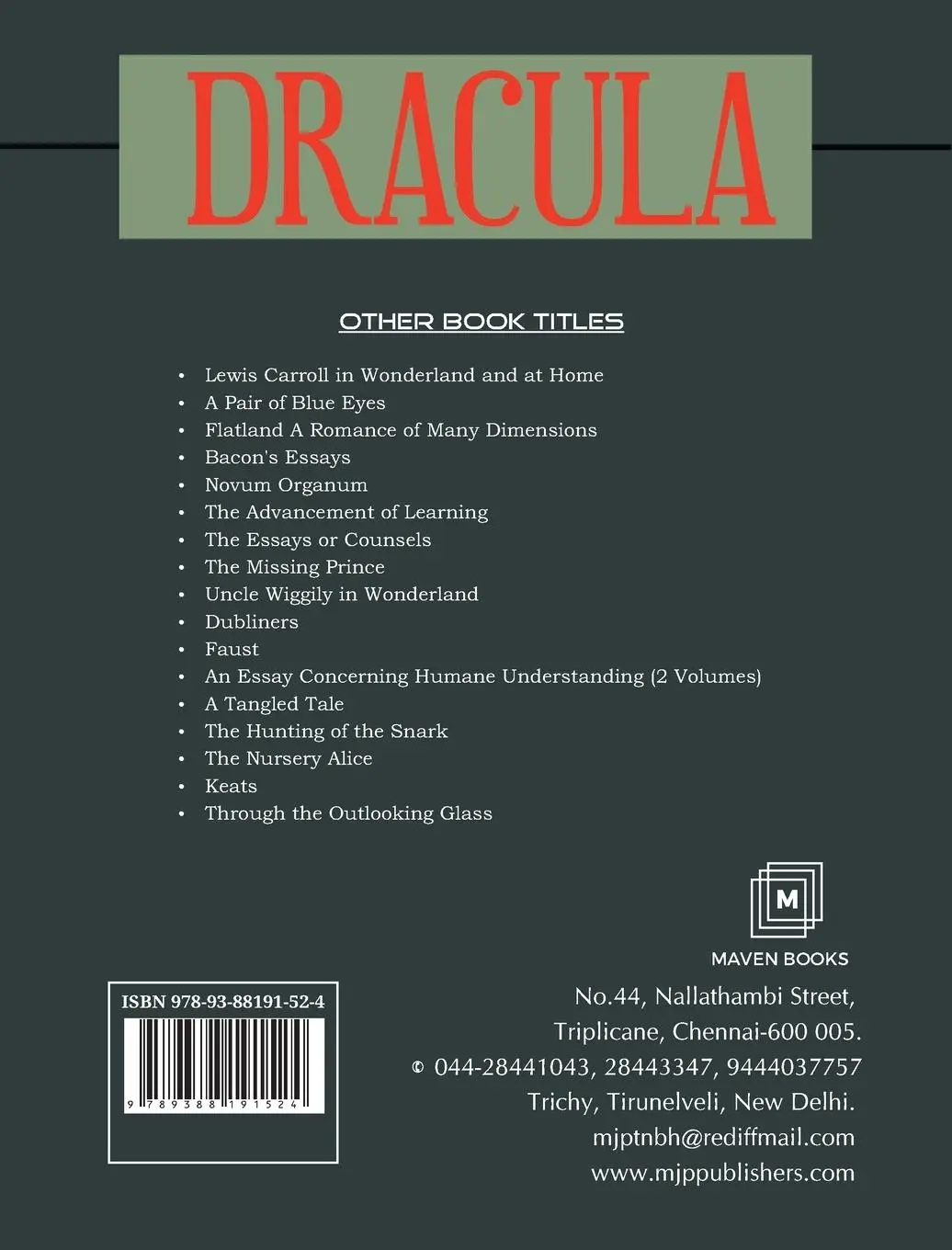 Rückseite: 9789388191524 | Dracula | Bram Stoker | Taschenbuch | Englisch | 2023 | Maven Books