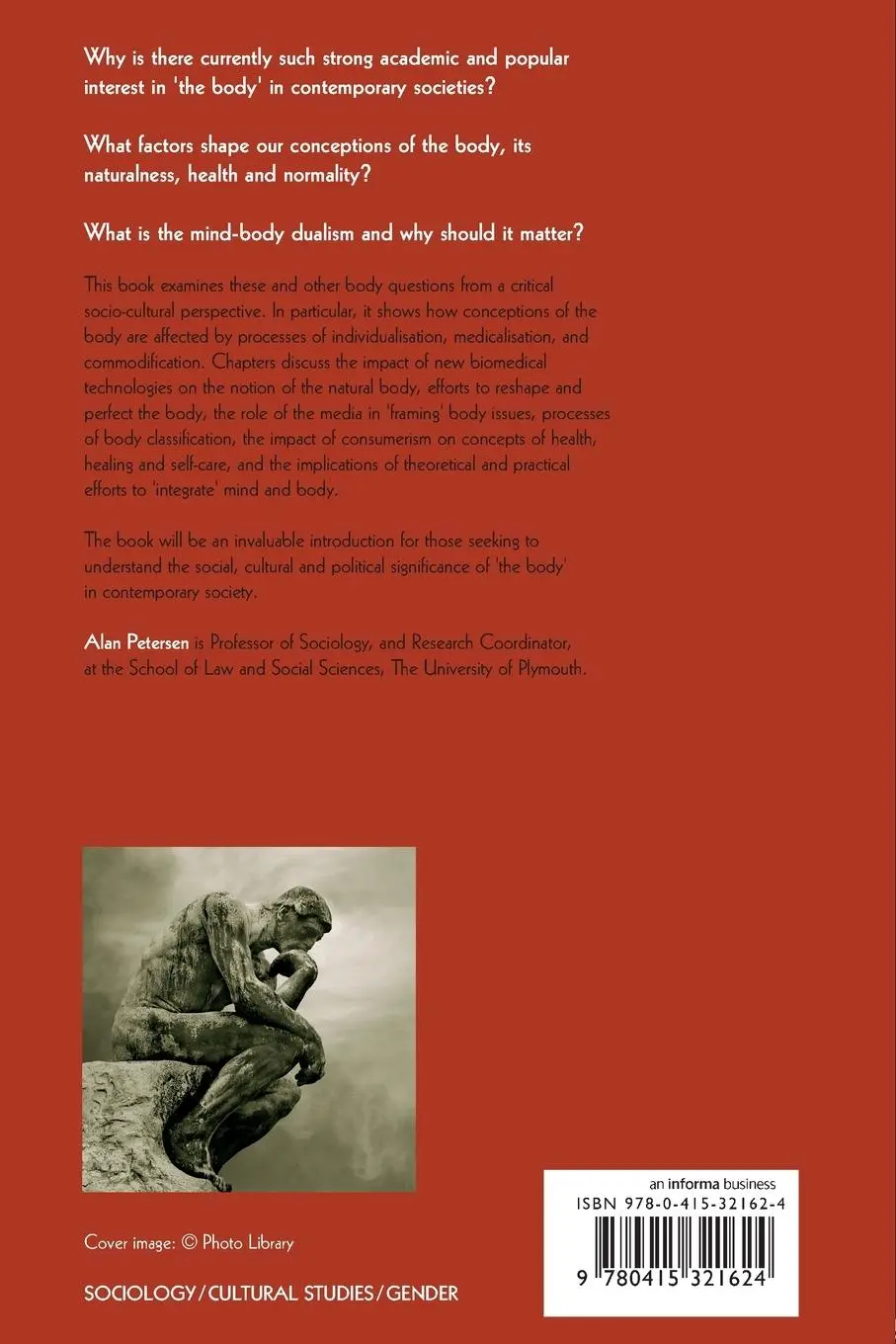 Rückseite: 9780415321624 | The Body in Question | A Socio-Cultural Approach | Alan Petersen