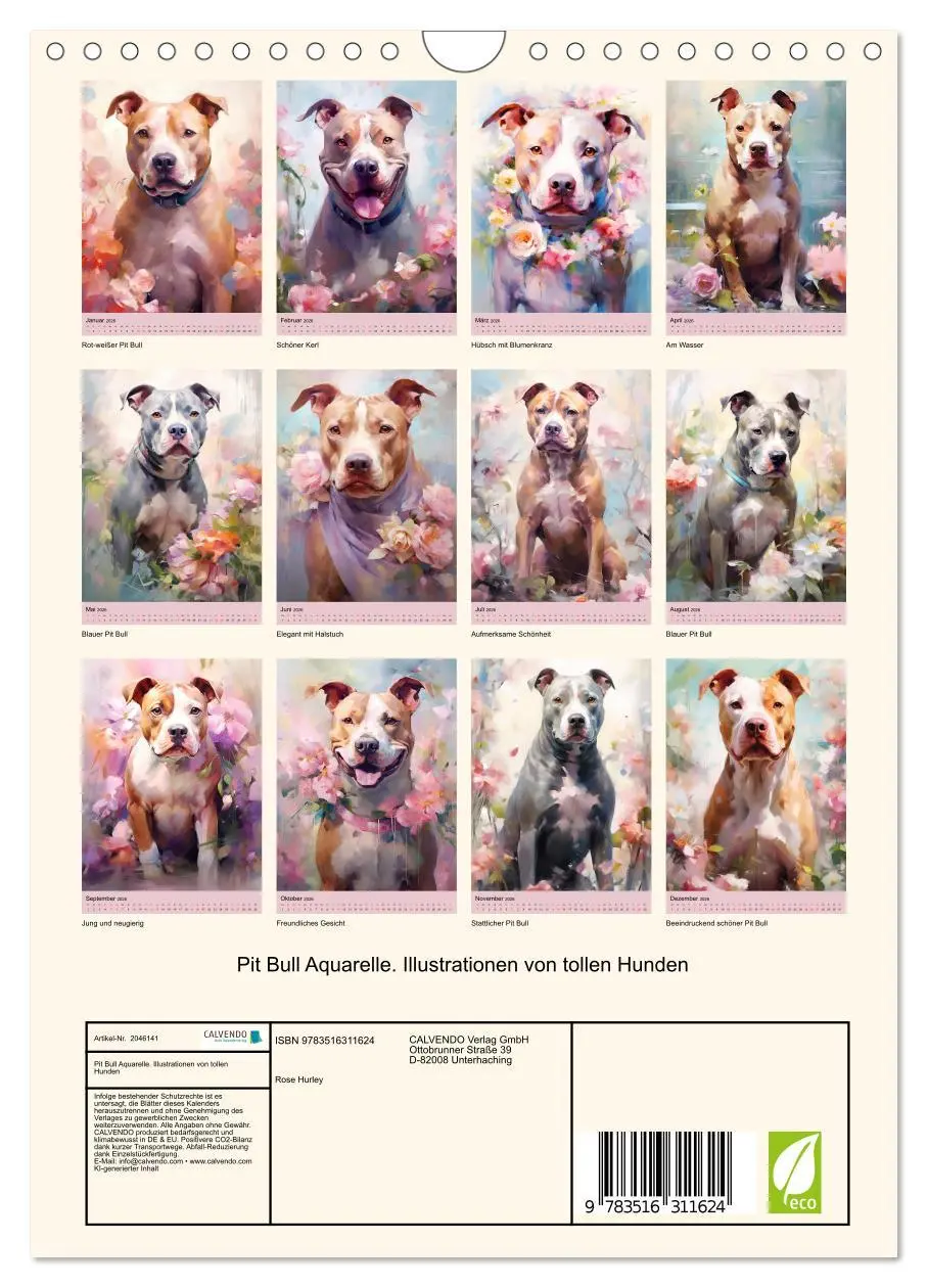 Bild: 9783516311624 | Pit Bull Aquarelle. Illustrationen von tollen Hunden (Wandkalender...
