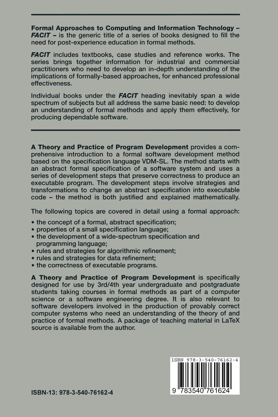 Rückseite: 9783540761624 | A Theory and Practice of Program Development | Derek J. Andrews | Buch
