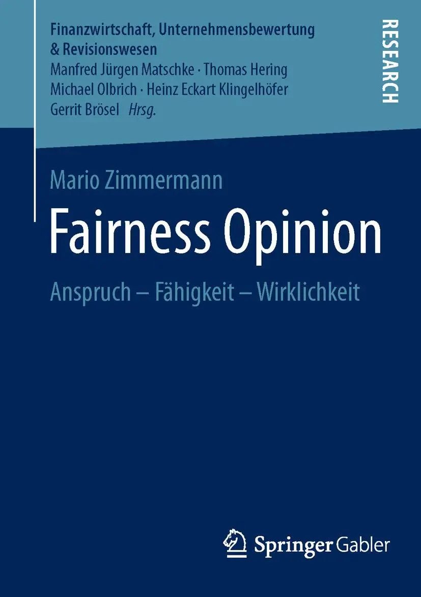 Cover: 9783658121624 | Fairness Opinion | Anspruch - Fähigkeit - Wirklichkeit | Zimmermann