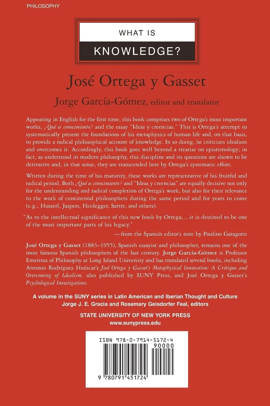 Rückseite: 9780791451724 | What is Knowledge? | Jose Ortega Y Gasset | Taschenbuch | Englisch