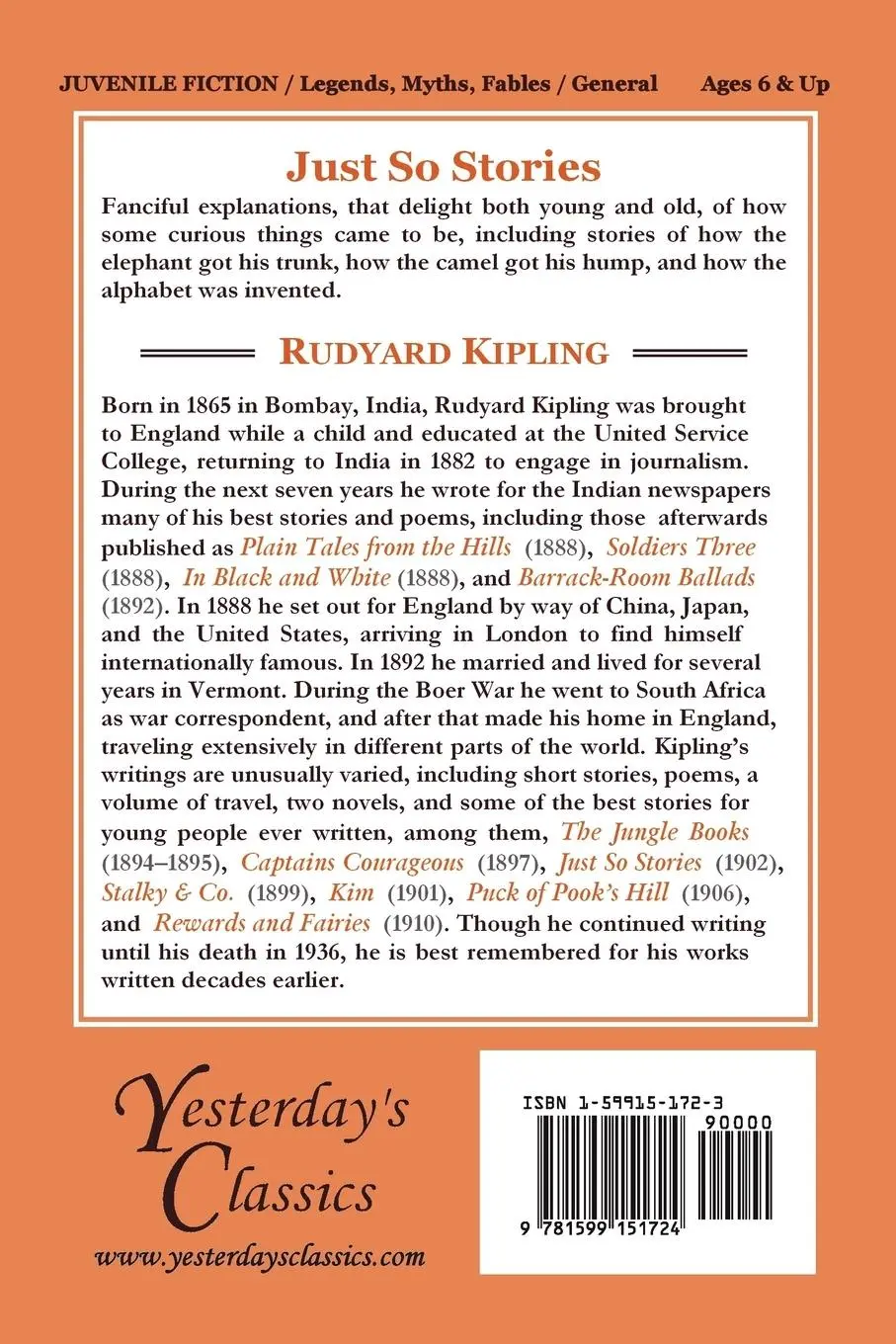 Rückseite: 9781599151724 | Just So Stories, Illustrated Edition (Yesterday's Classics) | Kipling