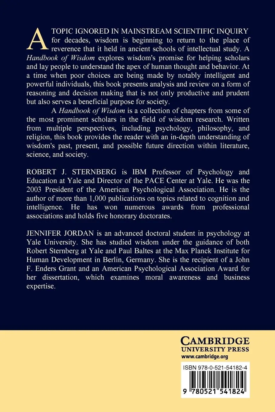 Rückseite: 9780521541824 | A Handbook of Wisdom | Psychological Perspectives | Sternberg (u. a.)