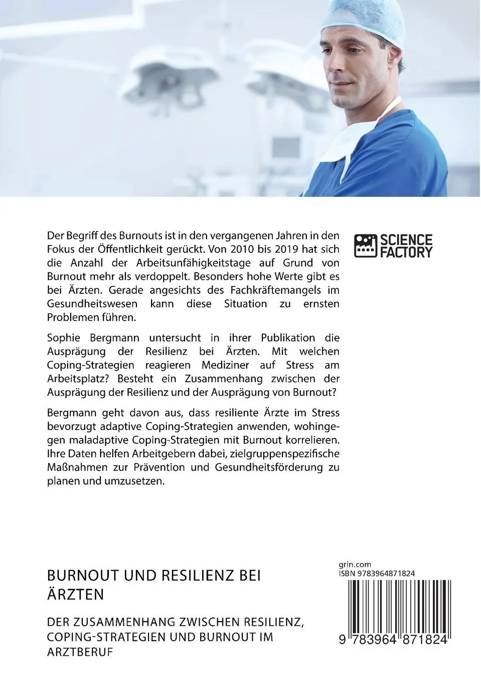 Rückseite: 9783964871824 | Burnout und Resilienz bei Ärzten. Der Zusammenhang zwischen...