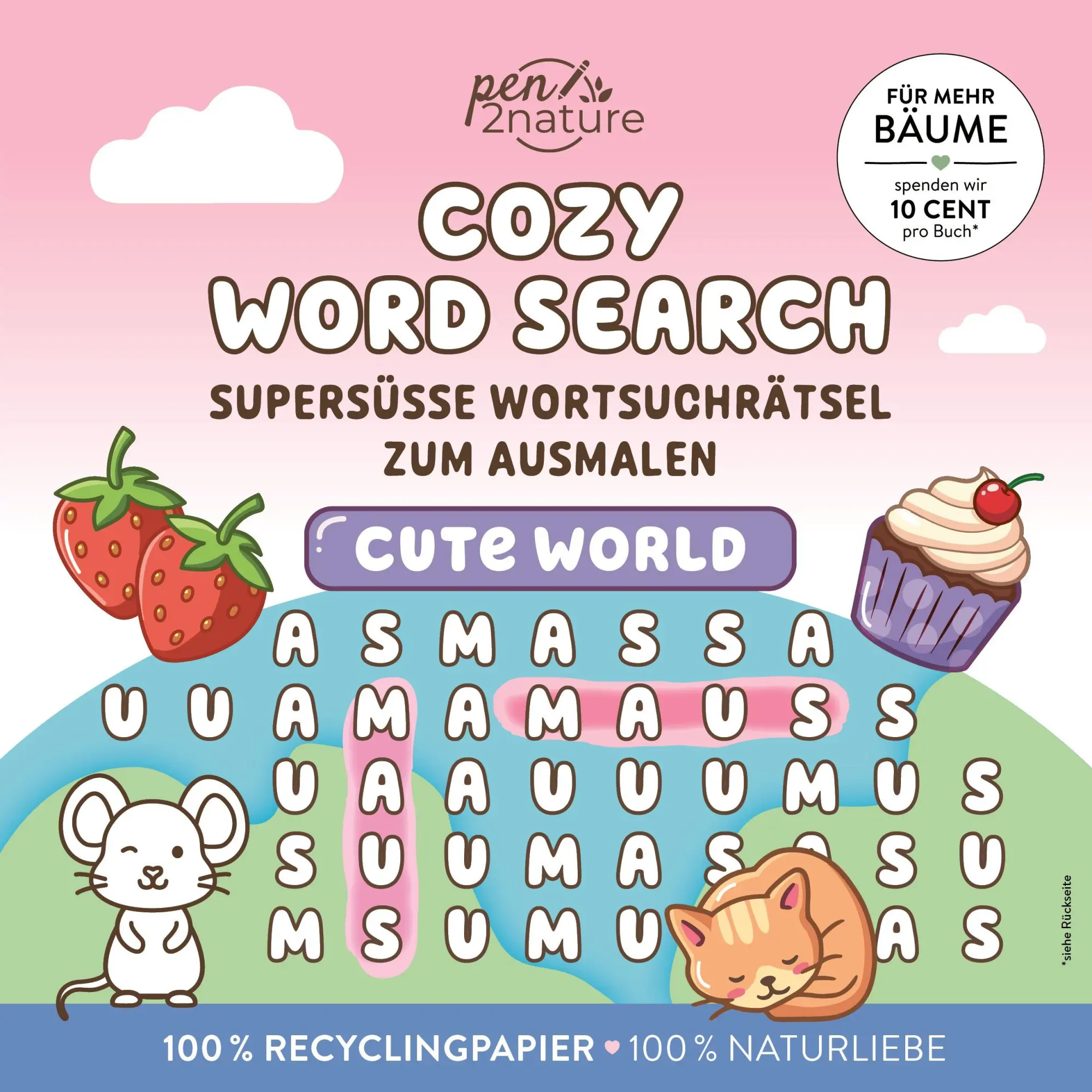 Cover: 9783987641824 | Cozy Word Search Cute World | Supersüße Wortsuchrätsel zum Ausmalen