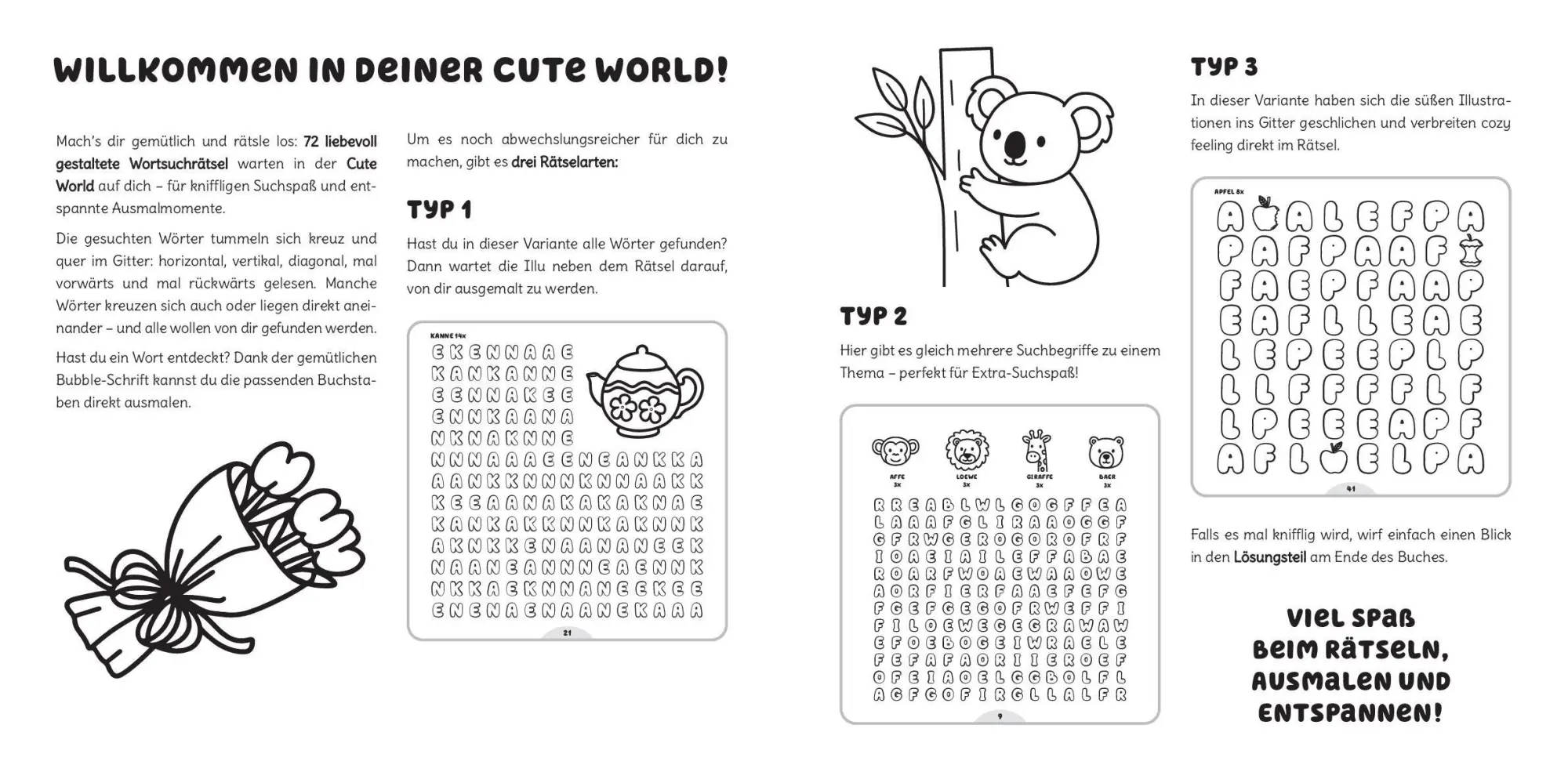 Bild: 9783987641824 | Cozy Word Search Cute World | Supersüße Wortsuchrätsel zum Ausmalen