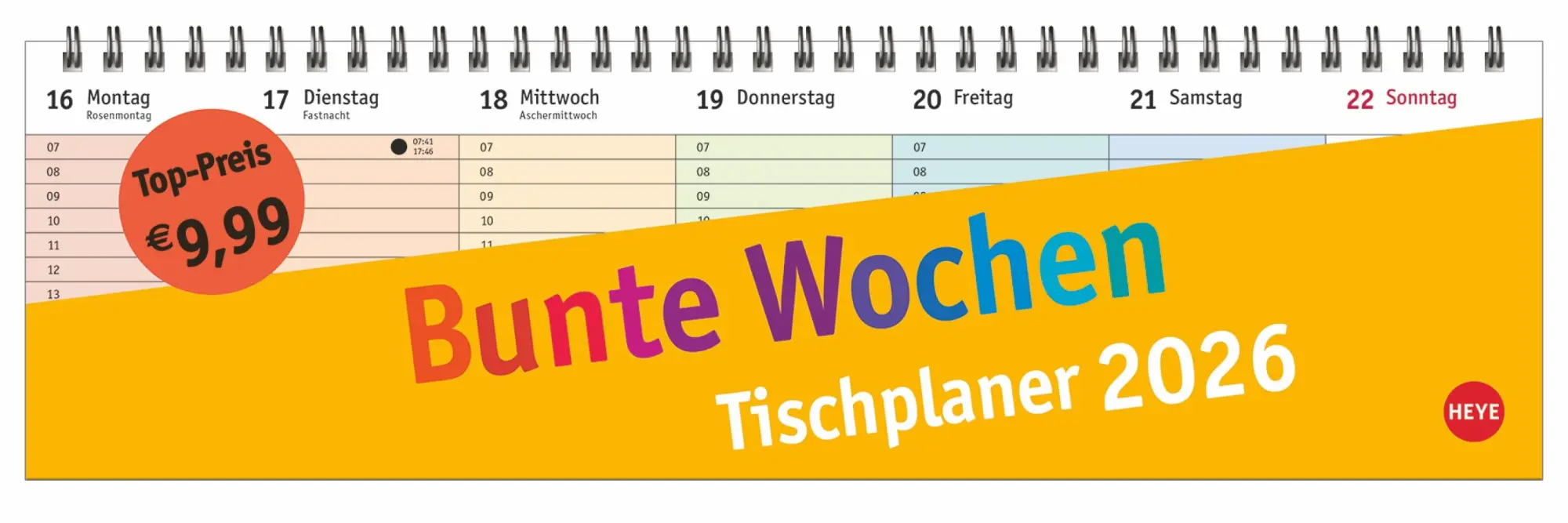 Cover: 9783756411924 | Bunte Wochen Wochenquerplaner 2026 | Heye | Kalender | Spiralbindung