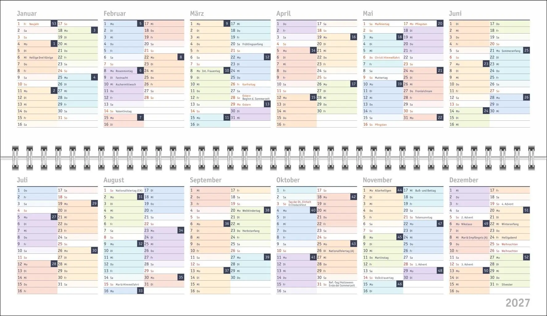 Bild: 9783756411924 | Bunte Wochen Wochenquerplaner 2026 | Heye | Kalender | Spiralbindung