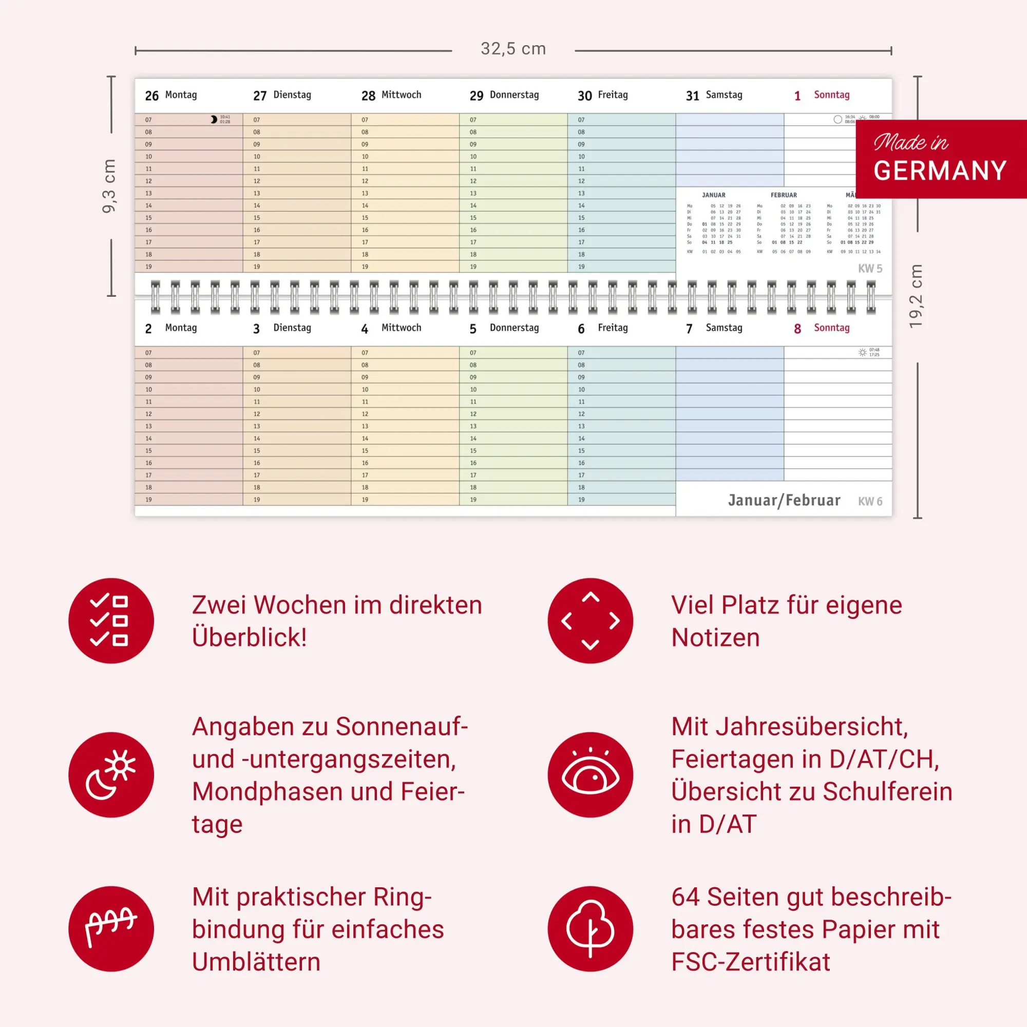 Bild: 9783756411924 | Bunte Wochen Wochenquerplaner 2026 | Heye | Kalender | Spiralbindung