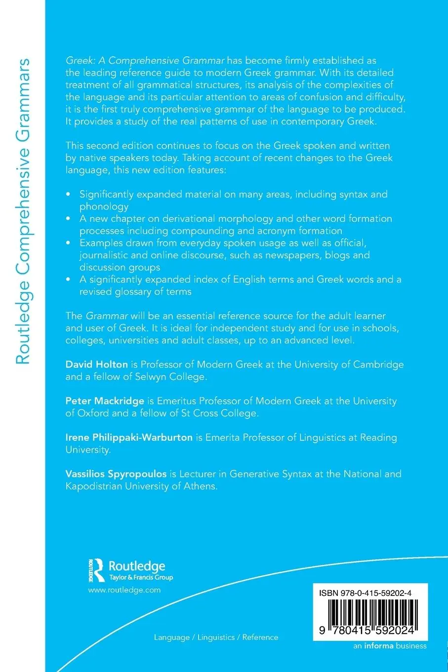 Rückseite: 9780415592024 | Greek | A Comprehensive Grammar of the Modern Language | Taschenbuch