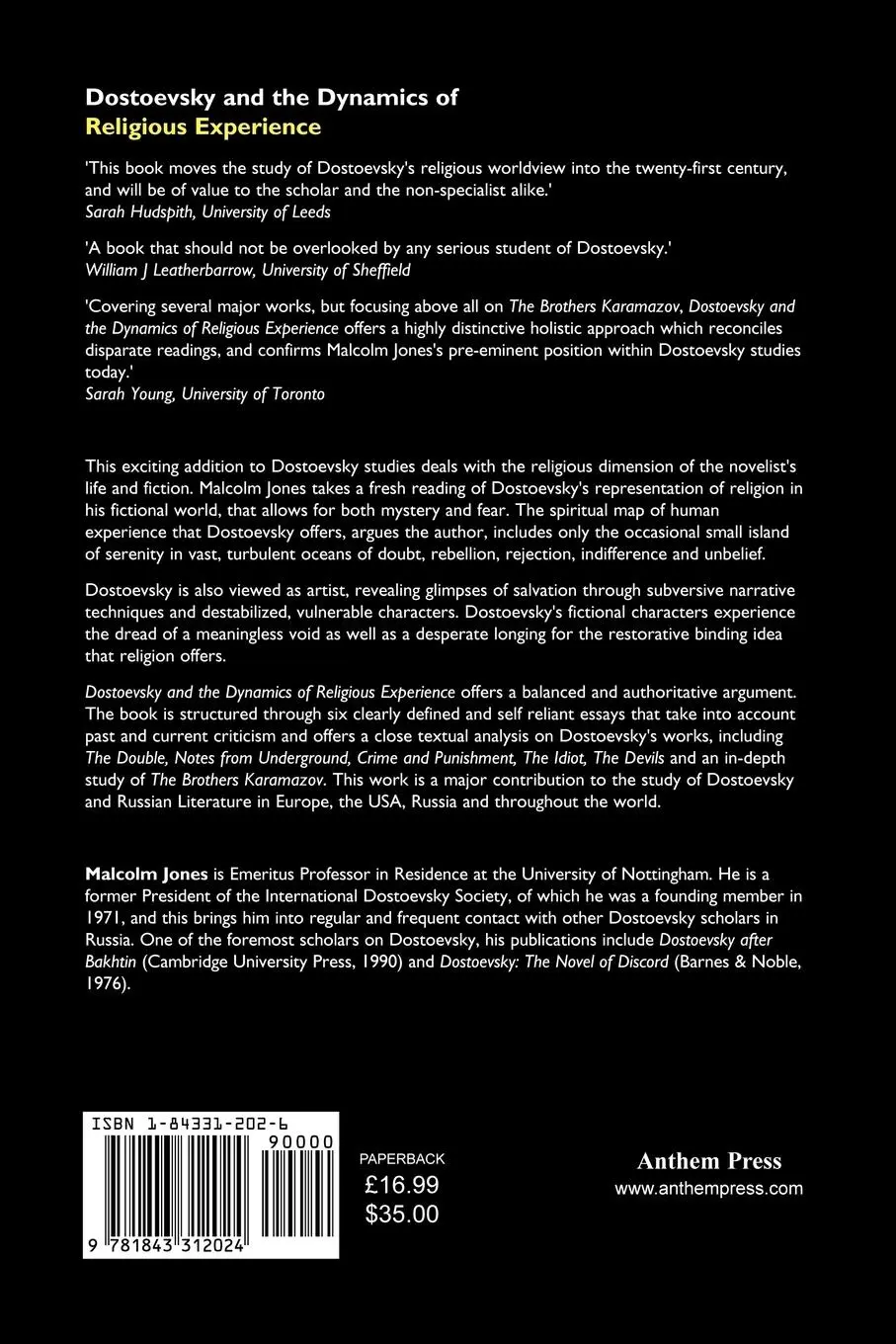Rückseite: 9781843312024 | Dostoevsky and the Dynamics of Religious Experience | Malcolm Jones