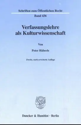 Cover: 9783428092024 | Verfassungslehre als Kulturwissenschaft. | Peter Häberle | Buch | XLV