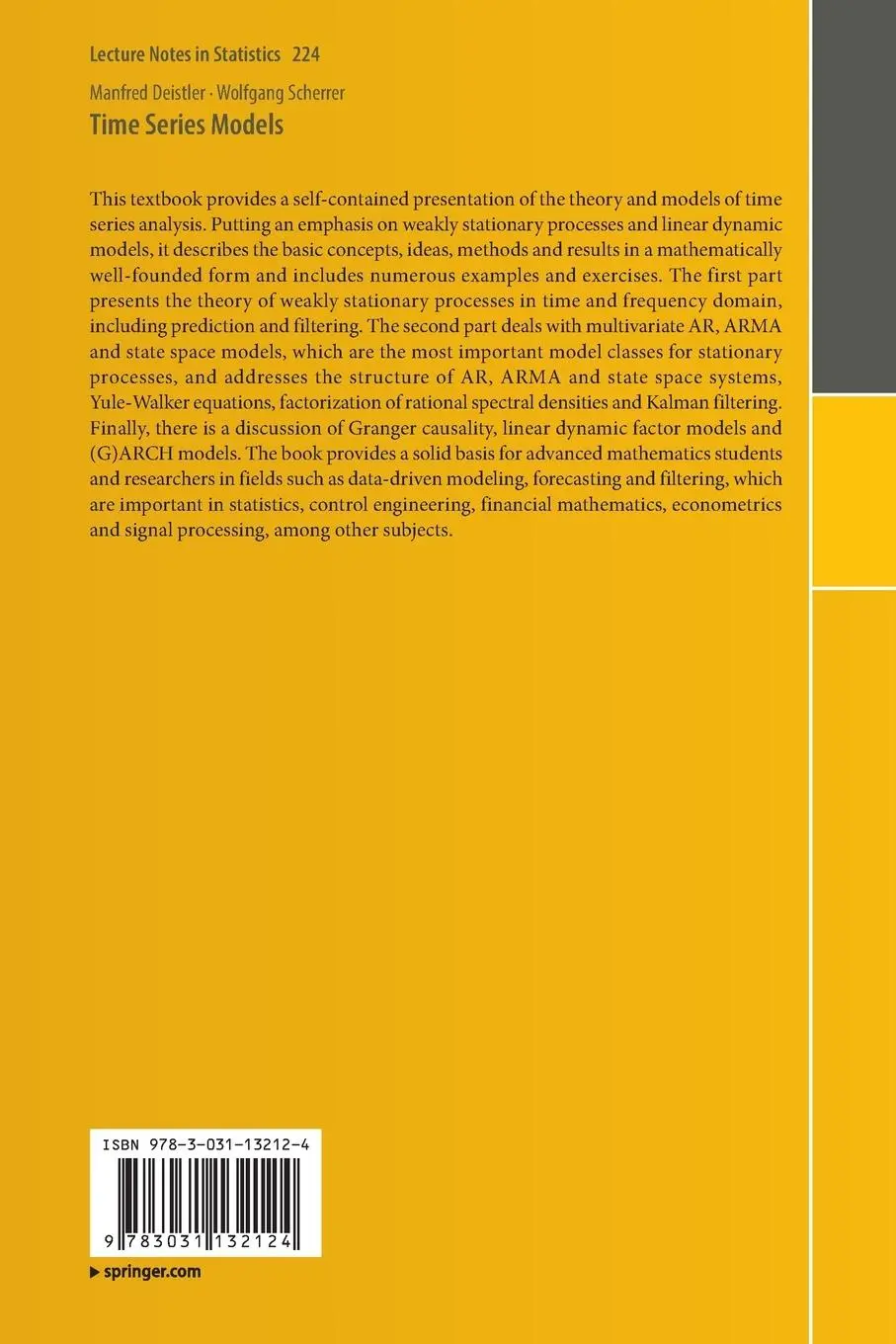 Rückseite: 9783031132124 | Time Series Models | Manfred Deistler (u. a.) | Taschenbuch | xiv