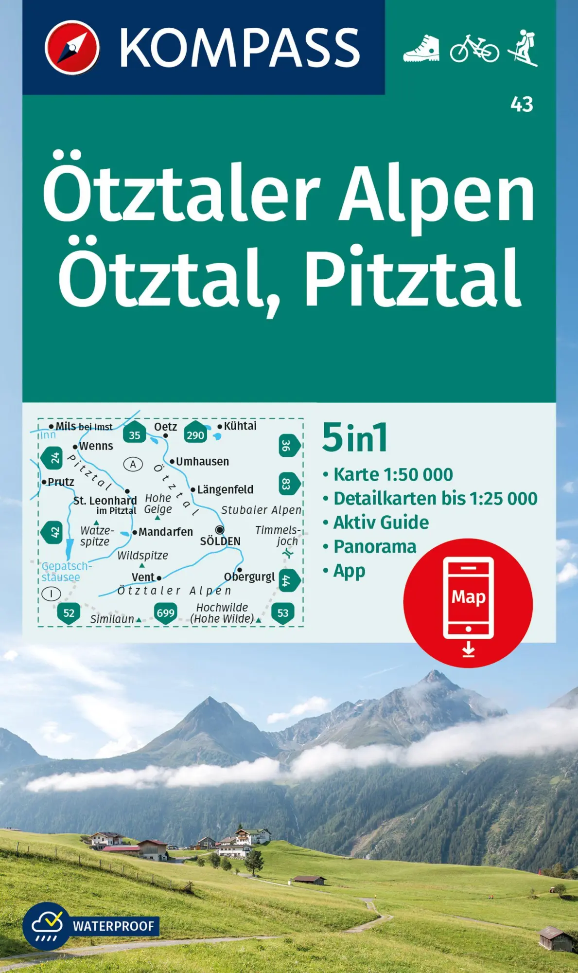 Cover: 9783991542124 | KOMPASS Wanderkarte 43 Ötztaler Alpen, Ötztal, Pitztal 1:50.000 | 2024