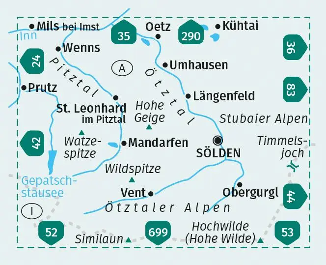 Bild: 9783991542124 | KOMPASS Wanderkarte 43 Ötztaler Alpen, Ötztal, Pitztal 1:50.000 | 2024