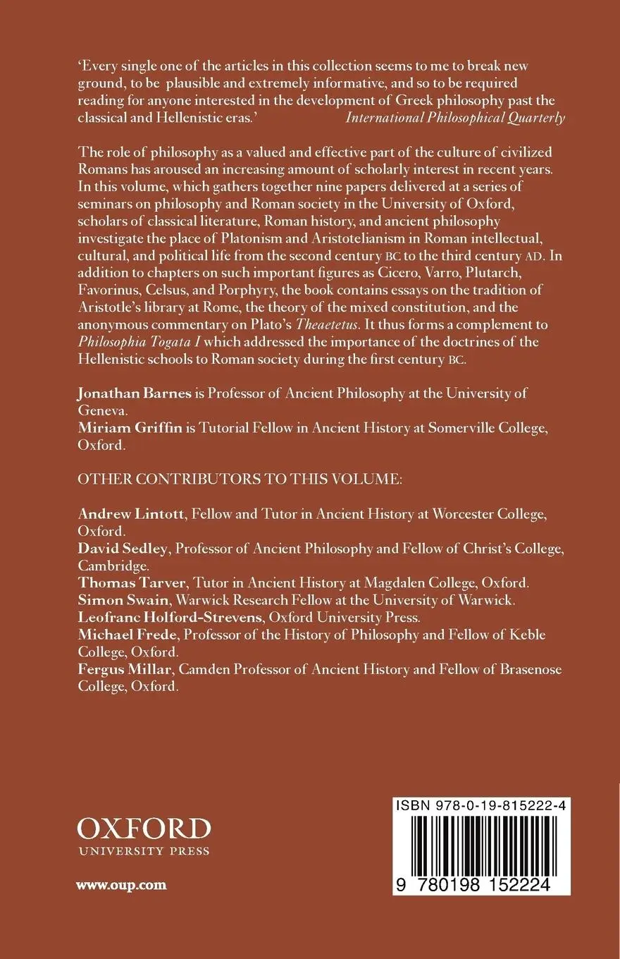 Rückseite: 9780198152224 | Philosophia Togata II | Plato and Aristotle at Rome | Barnes (u. a.)