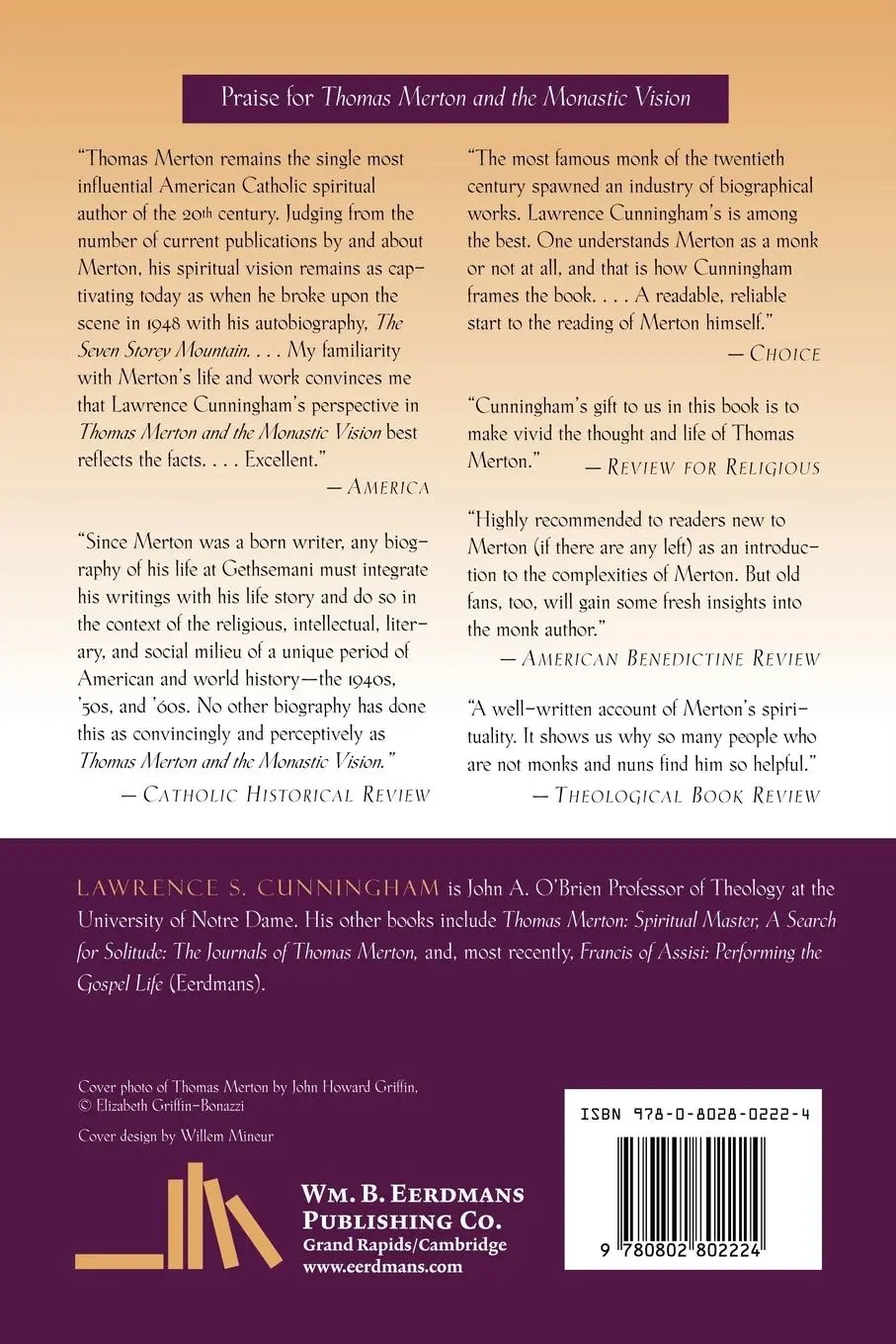 Rückseite: 9780802802224 | Thomas Merton and the Monastic Vision | Lawrence S. Cunningham | Buch
