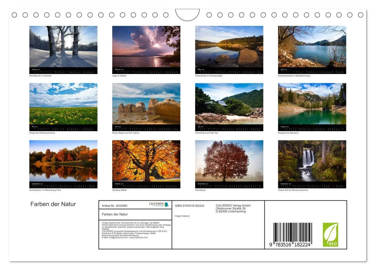 Bild: 9783516182224 | Farben der Natur (Wandkalender 2026 DIN A4 quer), CALVENDO...