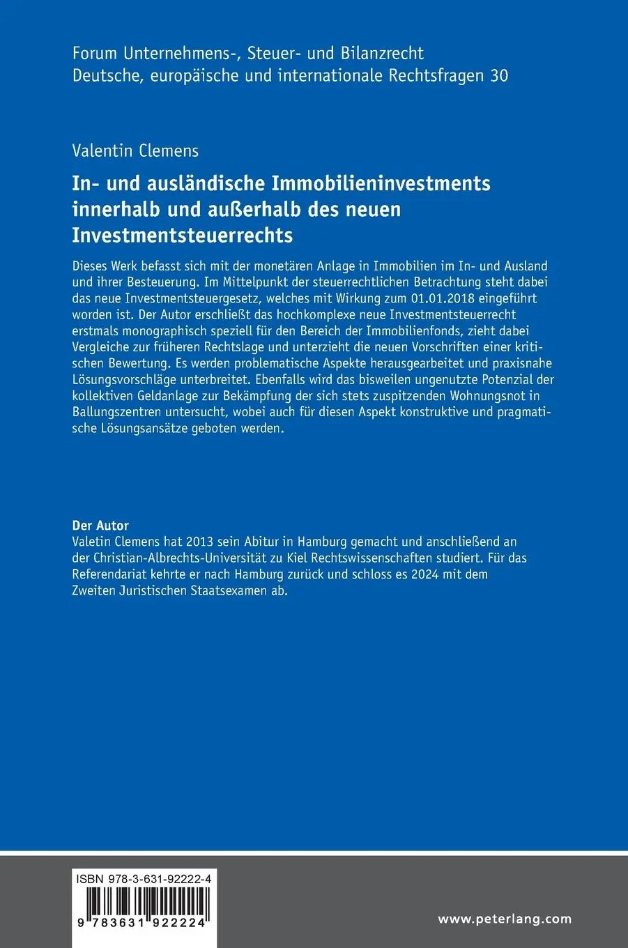 Rückseite: 9783631922224 | In- und ausländische Immobilieninvestments innerhalb und außerhalb...