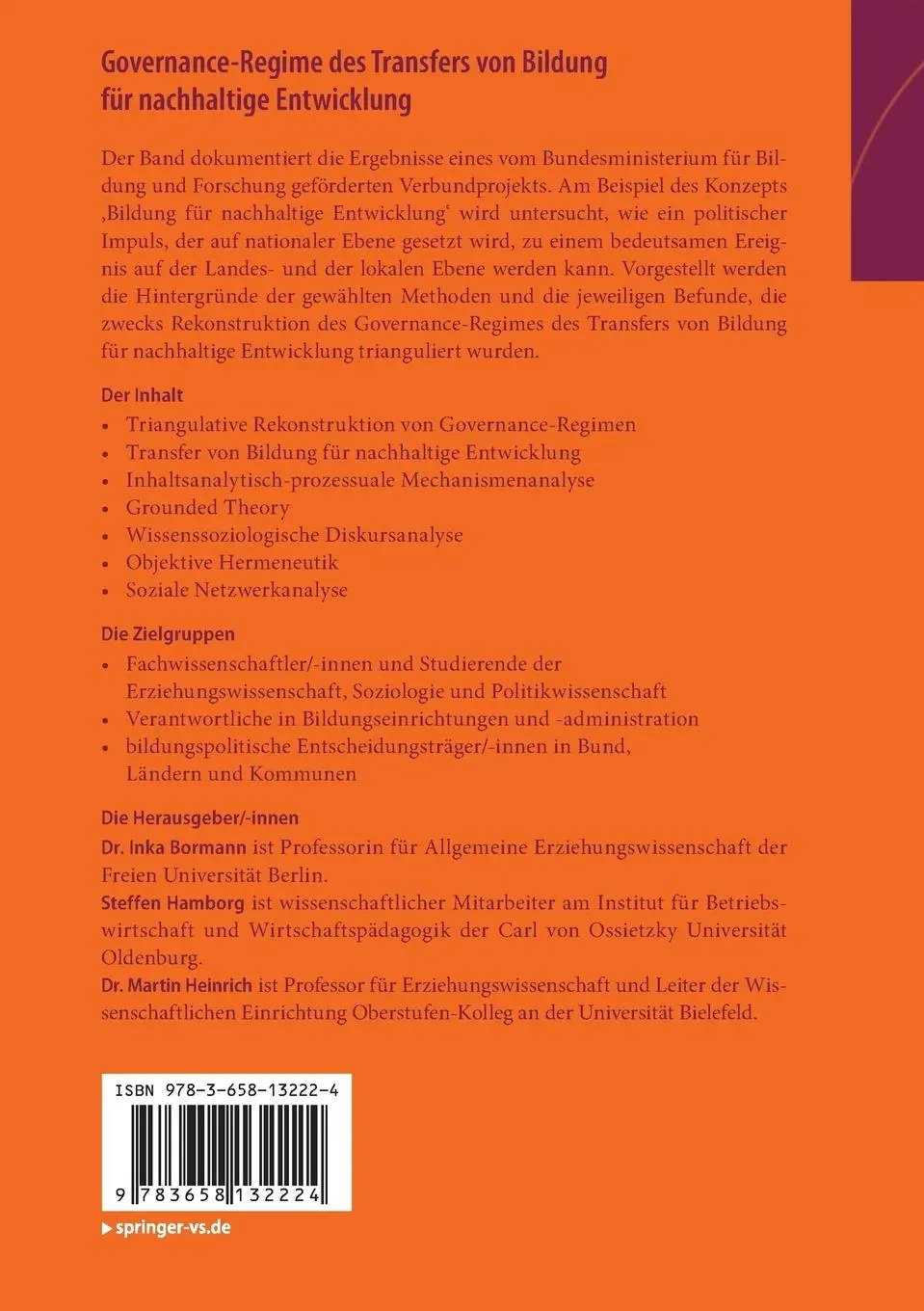 Rückseite: 9783658132224 | Governance-Regime des Transfers von Bildung für nachhaltige...