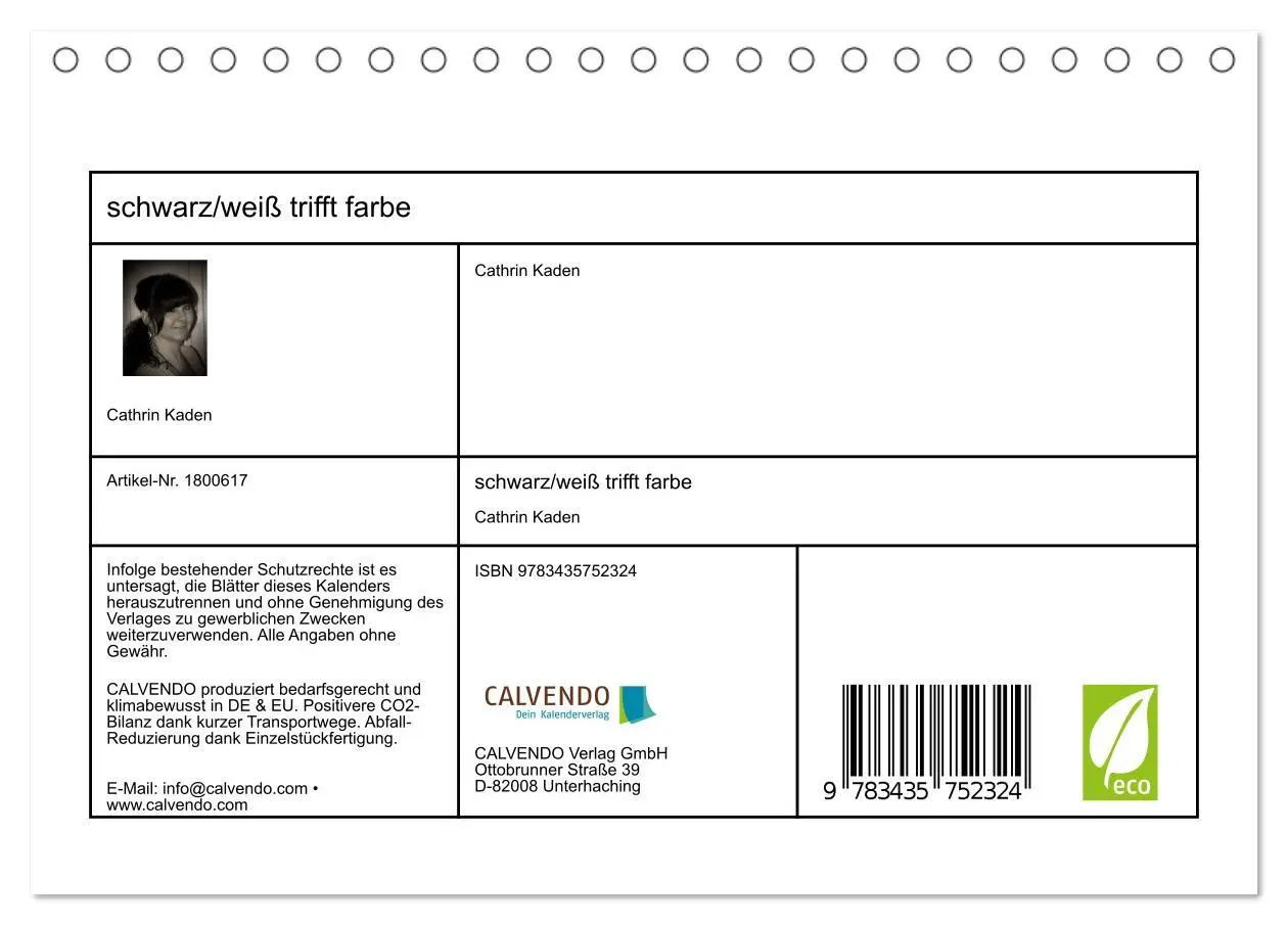 Bild: 9783435752324 | schwarz/weiß trifft farbe (Tischkalender 2025 DIN A5 quer),...