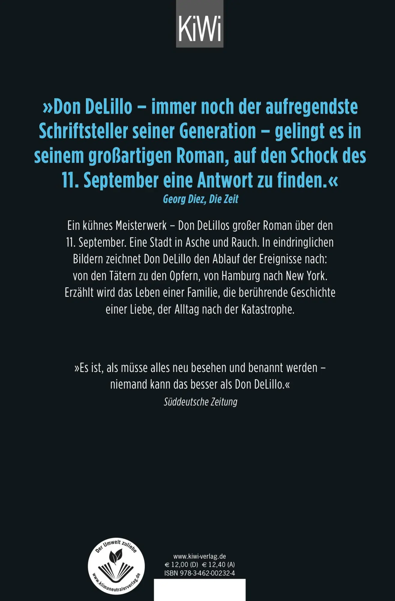 Rückseite: 9783462002324 | Falling Man | Roman | Don DeLillo | Taschenbuch | 266 S. | Deutsch