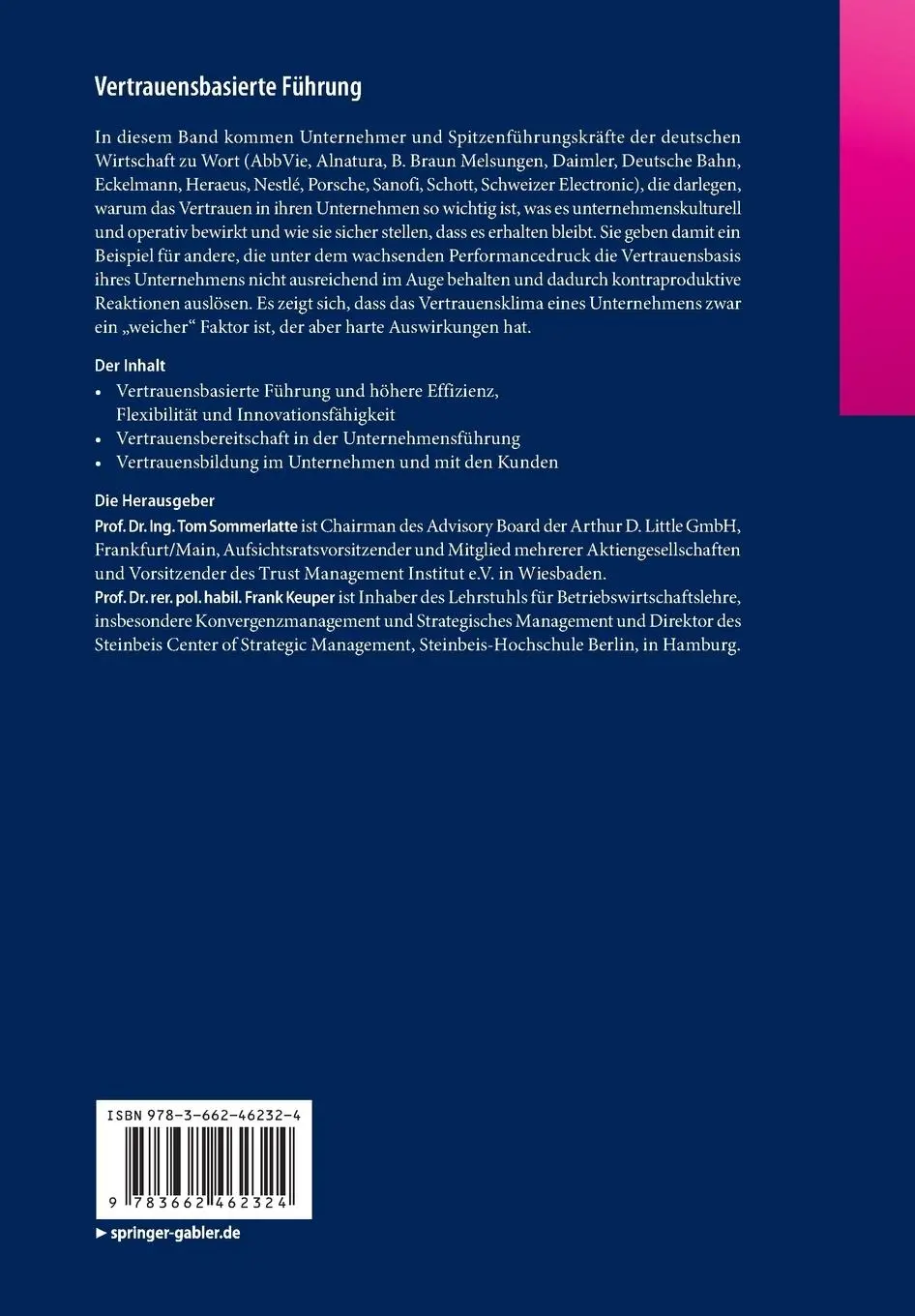 Rückseite: 9783662462324 | Vertrauensbasierte Führung | Credo und Praxis | Frank Keuper (u. a.)