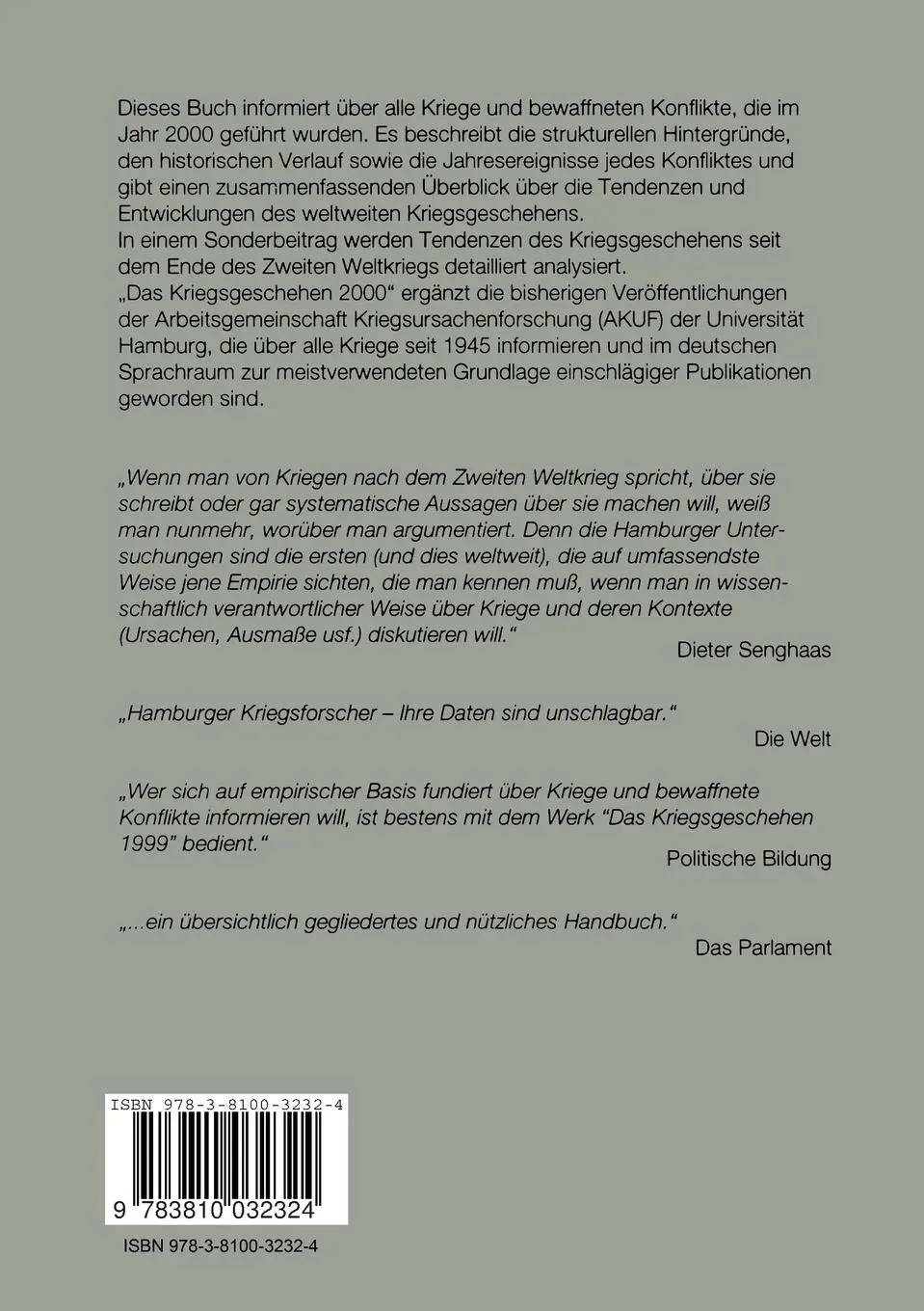 Rückseite: 9783810032324 | Das Kriegsgeschehen 2000 | Wolfgang Schreiber (u. a.) | Taschenbuch