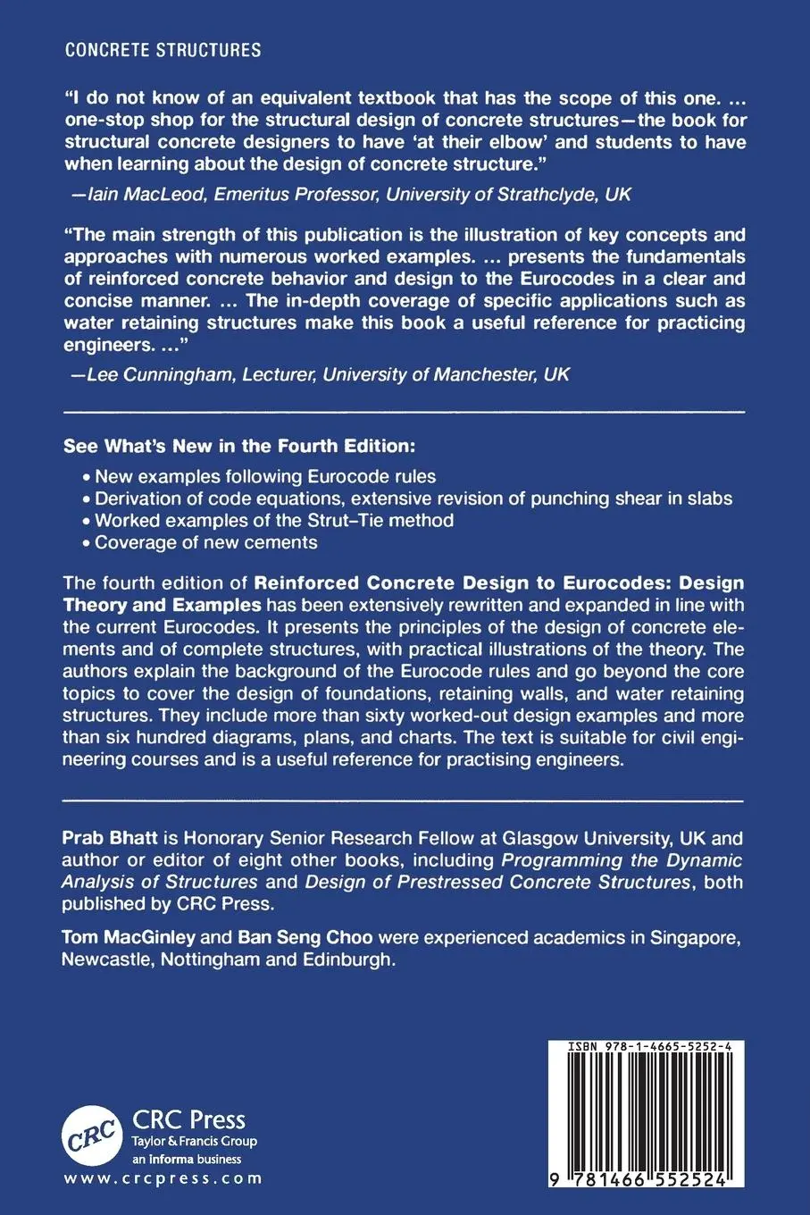 Rückseite: 9781466552524 | Reinforced Concrete Design to Eurocodes | Prab Bhatt (u. a.) | Buch
