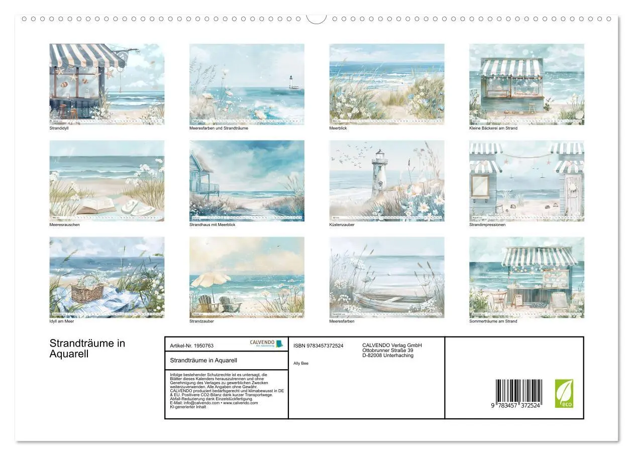 Bild: 9783457372524 | Strandträume in Aquarell (hochwertiger Premium Wandkalender 2026...
