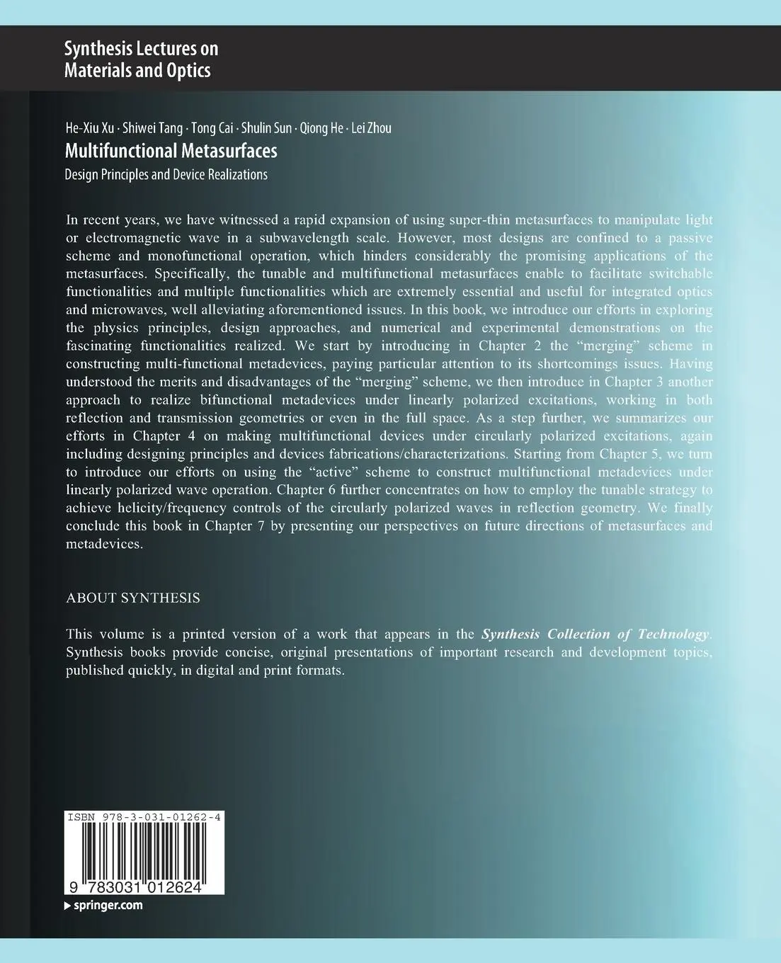 Rückseite: 9783031012624 | Multifunctional Metasurfaces | He-Xiu Xu (u. a.) | Taschenbuch | vii