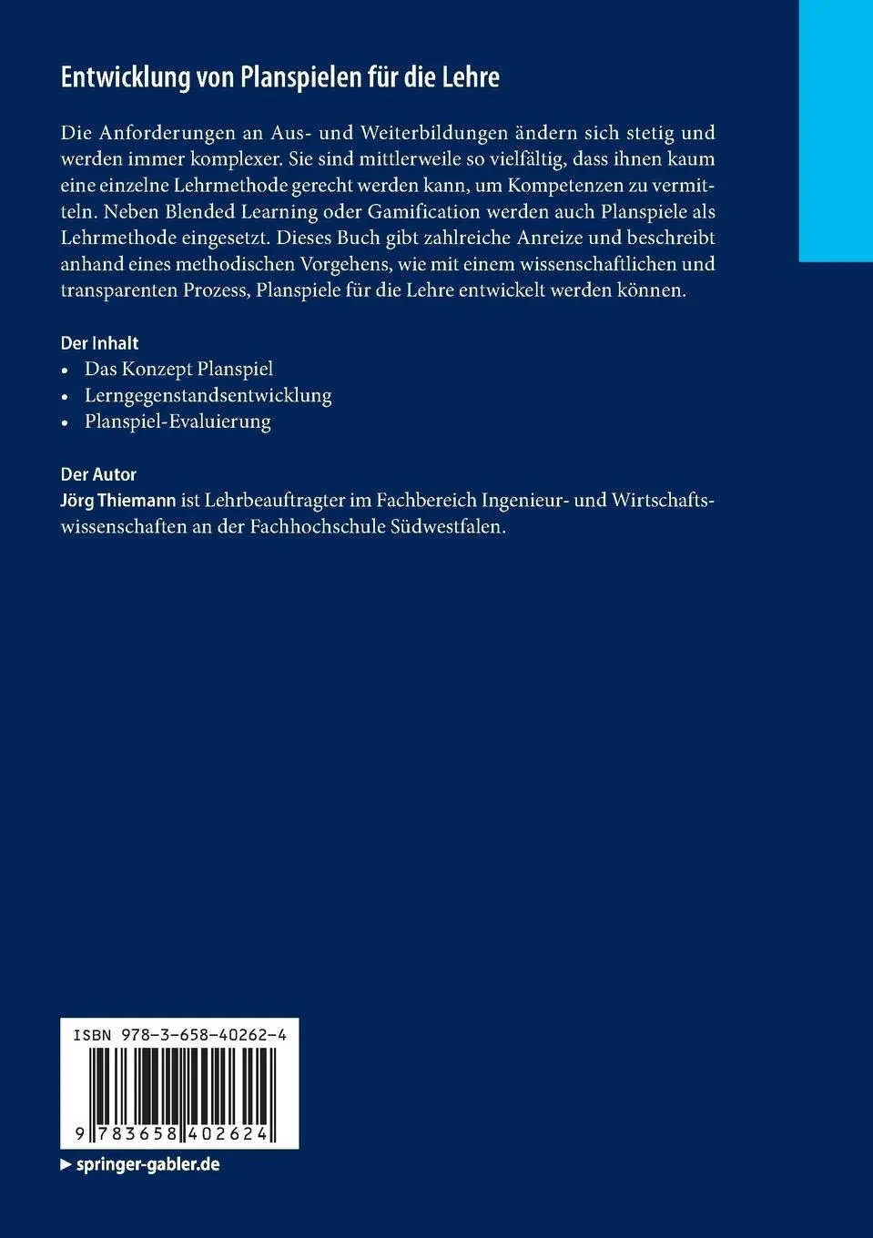 Rückseite: 9783658402624 | Entwicklung von Planspielen für die Lehre | Jörg Thiemann | Buch | x