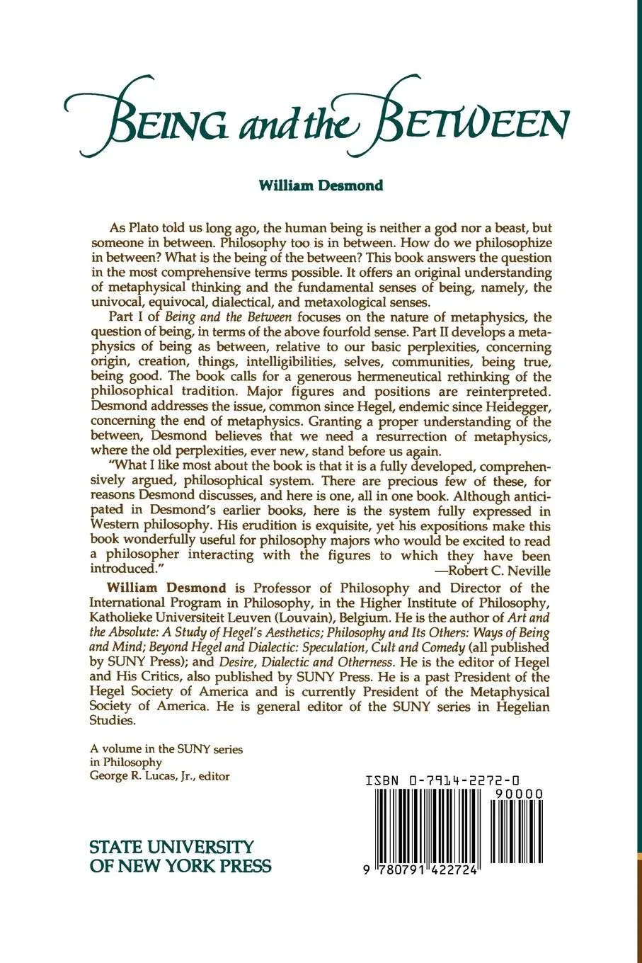 Rückseite: 9780791422724 | Being and the Between | William Desmond | Taschenbuch | Englisch