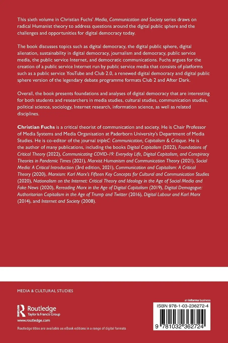 Rückseite: 9781032362724 | Digital Democracy and the Digital Public Sphere | Christian Fuchs